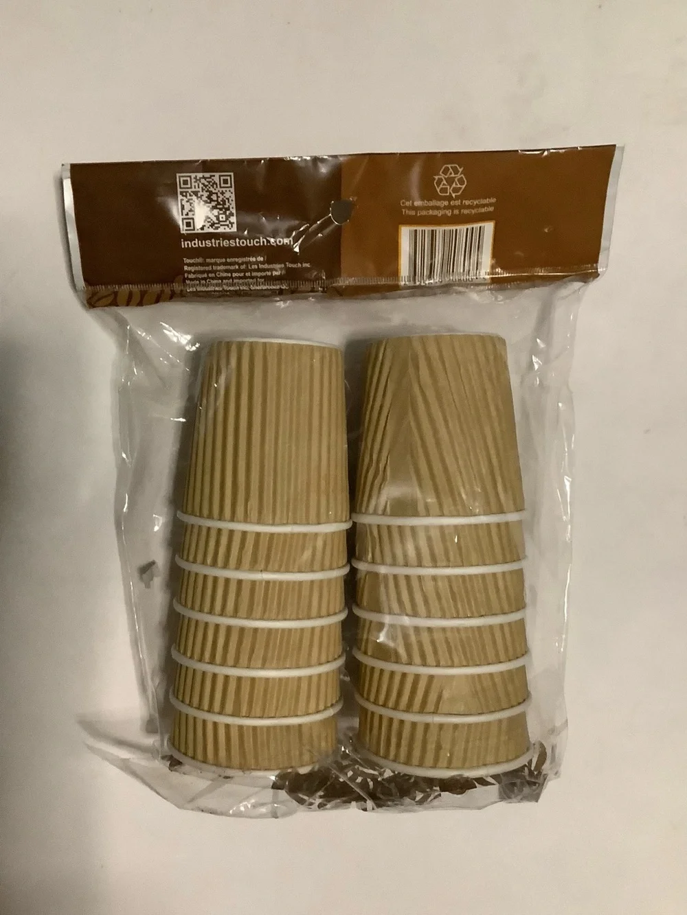 Touch Kraft Ripple Wall Hot Cups - Brown Disposable Coffee Cups (12 Pack)